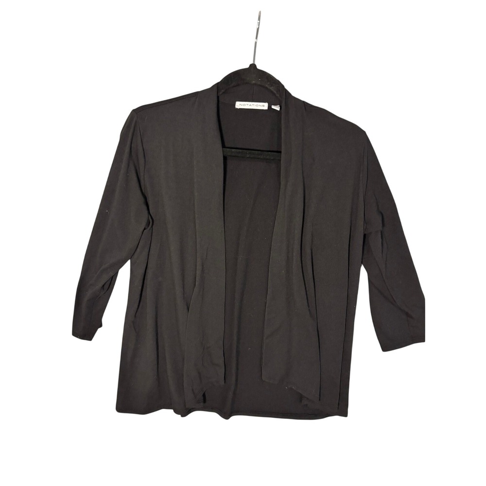 Notations Cardigan Sweater Womens Small Black 3/4 Sleeve‎ Open Front Lightweight